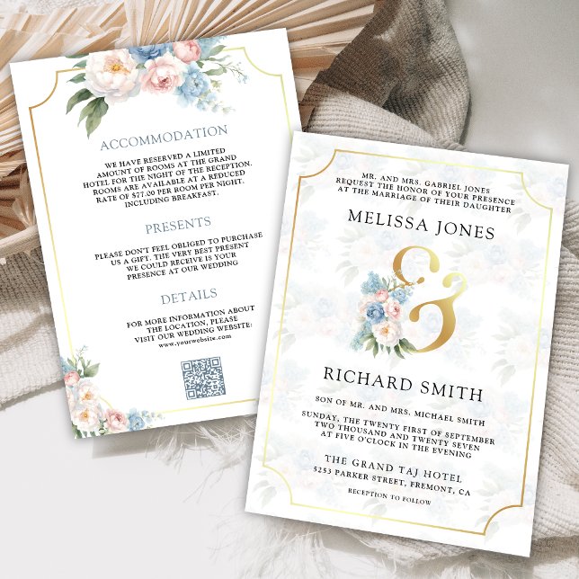 Dreamy Soft Blue Pink Floral All in One Wedding Invitation (Creator Uploaded)