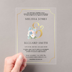 Dreamy Soft Blue Pink Floral Wedding Acrylic Invitations