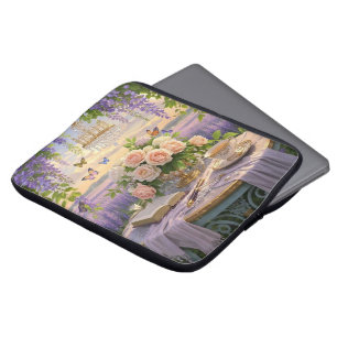 Dreamy, soft-focus scene of a lavish, Floral Laptop Sleeve