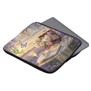 Dreamy, soft-focus scene of a lavish, Floral Laptop Sleeve