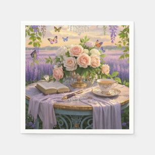 Dreamy, soft-focus scene of a lavish, Floral  Napkin