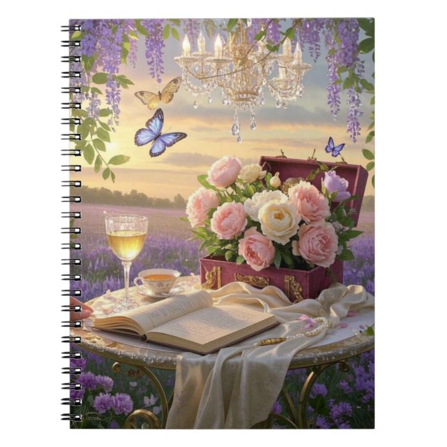 Dreamy, soft-focus scene of a lavish, Floral Notebook (Front)