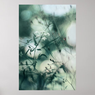 Dreamy Soft Wildflowers Aqua Green Background Poster
