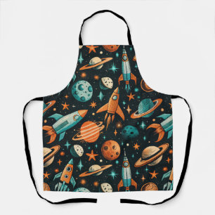 Dreamy Spacecore Planets Teal Orange Cosmic Apron