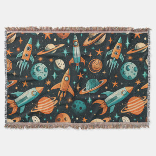 Dreamy Spacecore Planets Teal Orange Cosmic Throw Blanket
