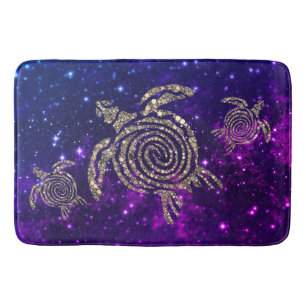 Dreamy Spiral Gold Shimmery Sea Turtles Bath Mat