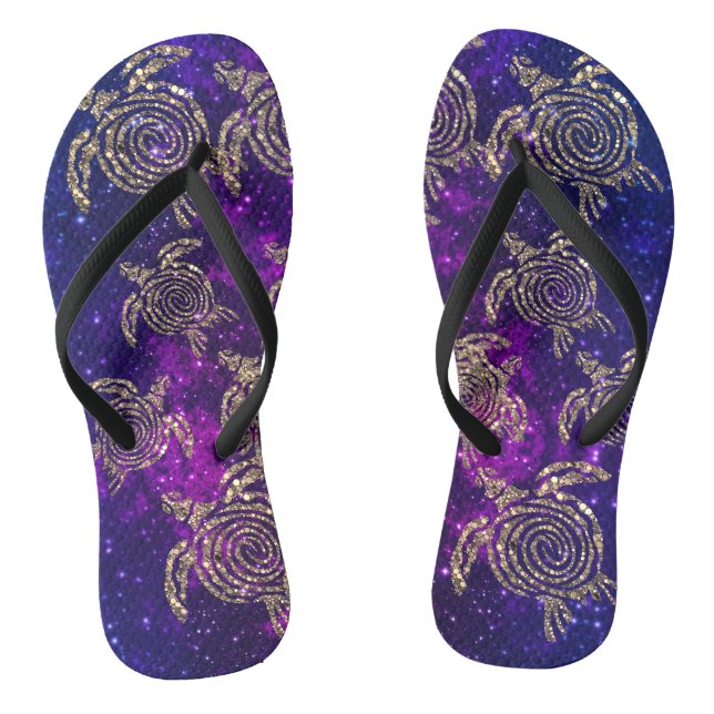 Dreamy Spiral Gold Shimmery Sea Turtles Thongs (Footbed)