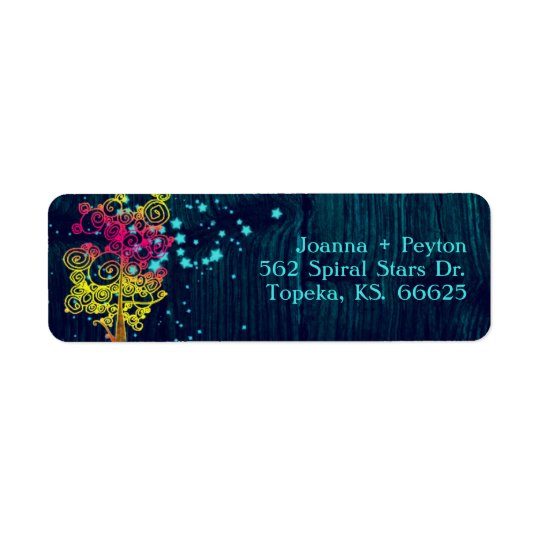 Dreamy Spiral Trees Midnight Blue Wedding Return Address Label