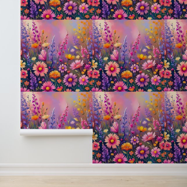 Dreamy Spring Floral Meadow Garden Peel and Stick Wallpaper (Application)