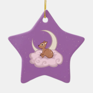 Dreamy Star Spotted Fawn In The Clouds Art Ceramic Tree Decoration