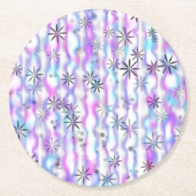 Dreamy Starburst Waves Pattern Round Paper Coaster (Front)