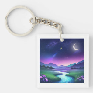 Dreamy Starlight River Landscape Serenity Key Ring