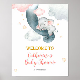Dreamy Stars Elephant Girl Baby Shower Poster
