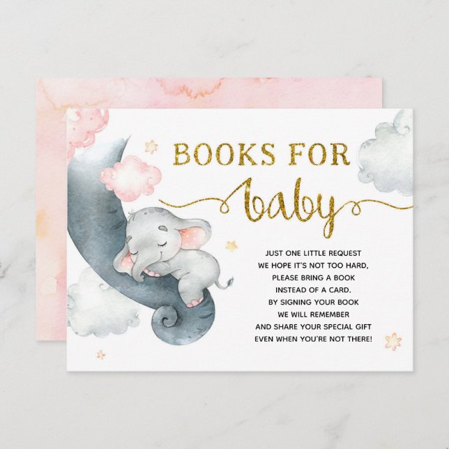Dreamy Stars Elephant Girl Books for Baby Invitation Postcard (Front/Back)
