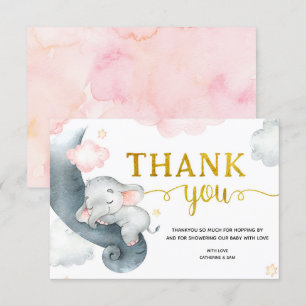 Dreamy Stars Elephant Girl Thank You Card