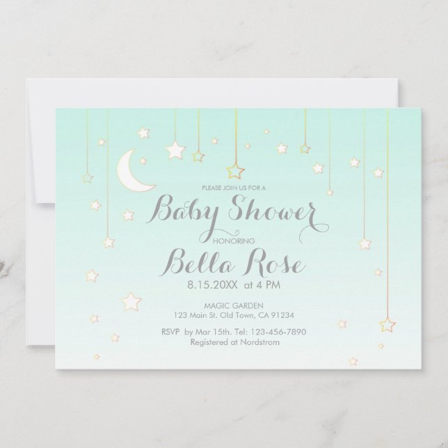 Dreamy Stars Mint Gender Neutral Baby Shower Card (Front)