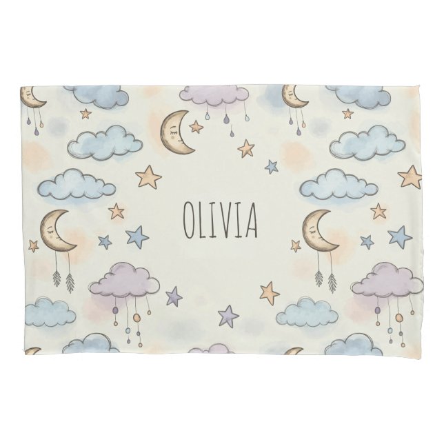 Dreamy Stars, Moons, and Fluffy Clouds  Pillowcase (Front)