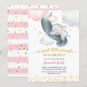 Dreamy Stars Pink Elephant Baby Shower Invitation