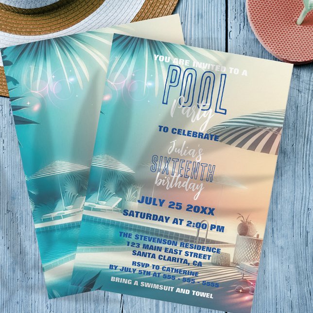 Dreamy Summer Fun Pool Party Birthday Celebration Invitation (Creator Uploaded)