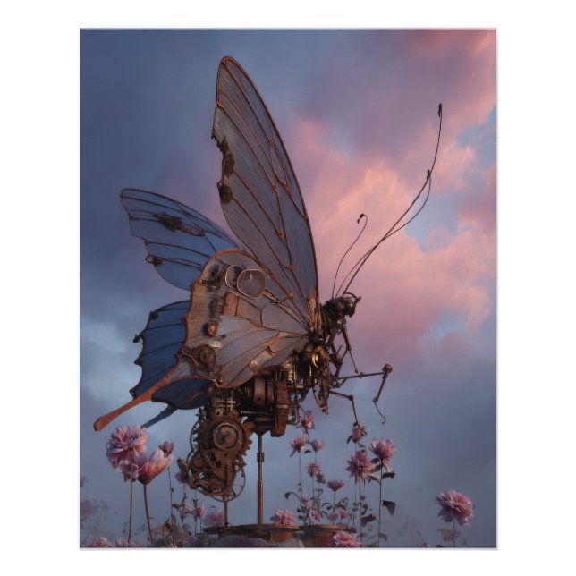 Dreamy Sunset Butterfly on Blush Blossoms Poster (Front)