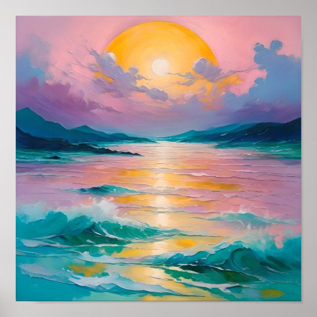 Dreamy Sunset Over Ocean Waves – Pastel Seascape P Poster (Front)