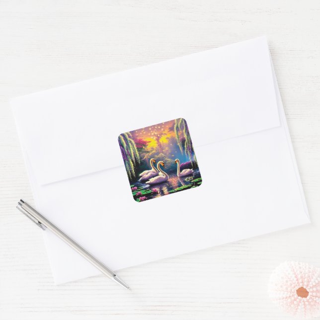 Dreamy Swans Square Sticker (Envelope)