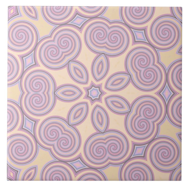 Dreamy Swirls – Pastel Psychedelic Pattern Ceramic Tile (Front)