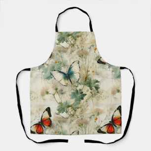 Dreamy Teal Butterfly Cottage Garden Floral Apron