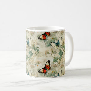 Dreamy Teal Butterfly Cottage Garden Floral Coffee Mug