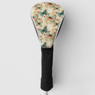 Dreamy Teal Butterfly Cottage Garden Floral Golf Head Cover