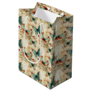 Dreamy Teal Butterfly Cottage Garden Floral Medium Gift Bag