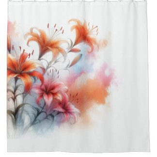 Dreamy Tiger Lily Watercolor Shower Curtain