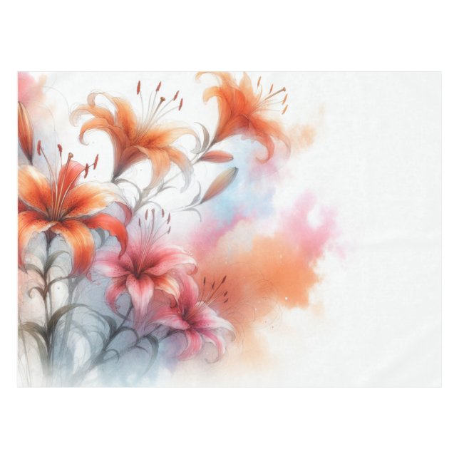 Dreamy Tiger Lily Watercolor Tablecloth (Front (Horizontal))