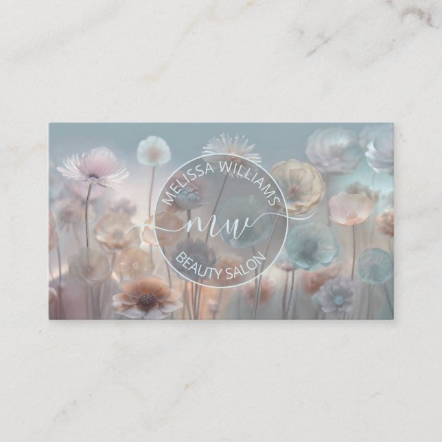 Dreamy Transparent Flowers Logo Business Card (Front)