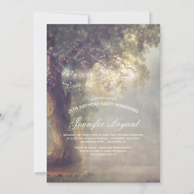Dreamy Tree String Lights Rustic Birthday Party Invitation (Front)