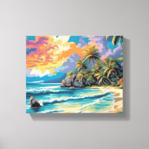 Dreamy Tropical Beach Sunset Painting Canvas Print
