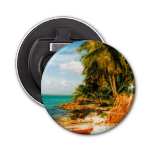 Dreamy Tropical Beach with Rowboat Bottle Opener