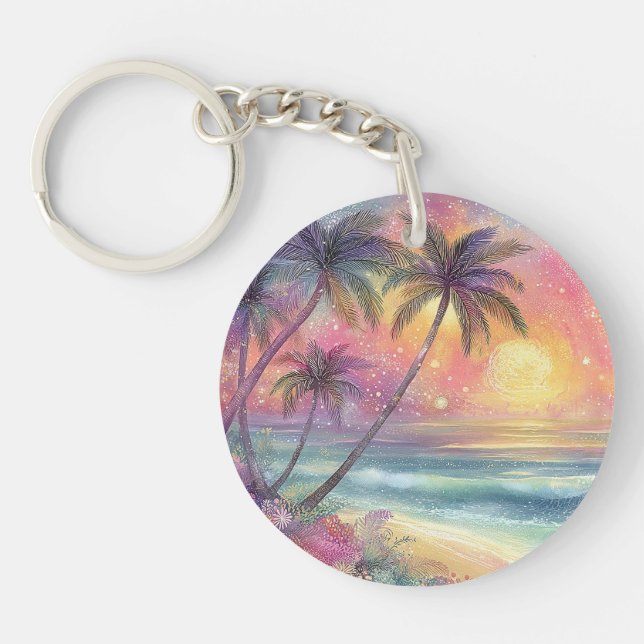 Dreamy tropical beachscape key ring (Front)