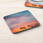 Dreamy Tropical Sunset Coaster<br><div class="desc">A heavenly snapshot of a tropical sunset with streaks of blues and pinks dancing across the sky along firey orange sunrays with a group of silhouetted palm trees.  Inspirational dreamy bliss.</div>