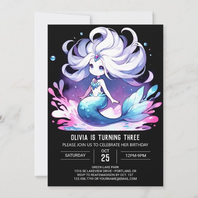 Dreamy Underwater Mermaid Birthday Invitation (Front)