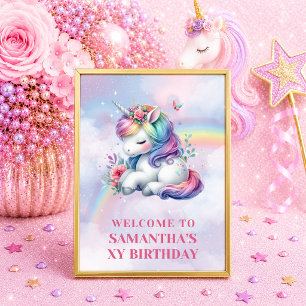 Dreamy Unicorn Pink Purple Girl Birthday Welcome Poster