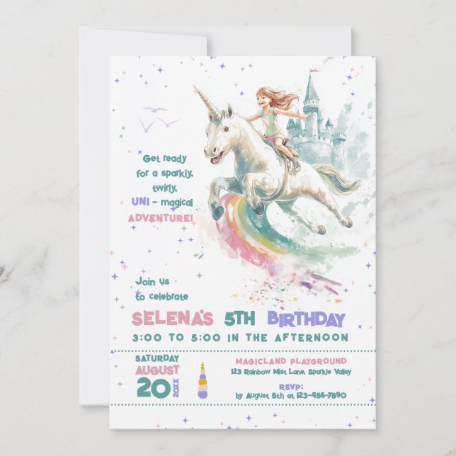 Dreamy Unicorn Ride Princess Girl Birthday Party  Invitation (Front)