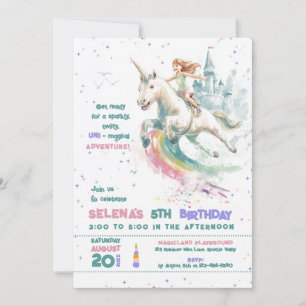 Dreamy Unicorn Ride Princess Girl Birthday Party  Invitation