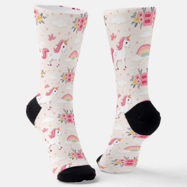 Dreamy Unicorns, Rainbows, Flowers, Chic Socks (Angled)