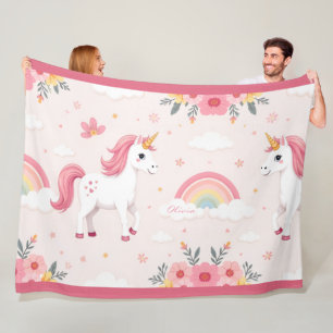 Dreamy Unicorns, Rainbows, Flowers, Cute Fleece Blanket