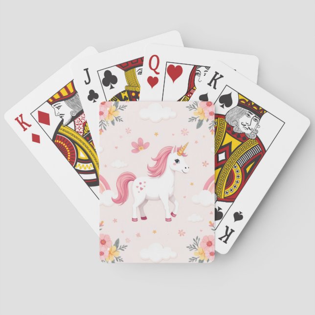 Dreamy Unicorns, Rainbows, Flowers, Cute Playing Cards (Back)