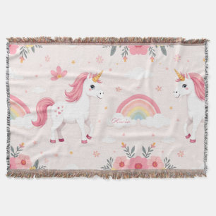 Dreamy Unicorns, Rainbows, Flowers, Cute Throw Blanket