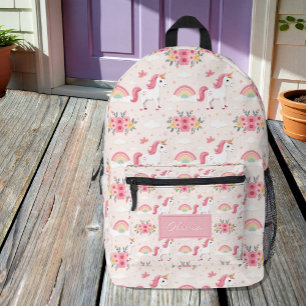 Dreamy Unicorns, Rainbows, Flowers, Name Printed Backpack
