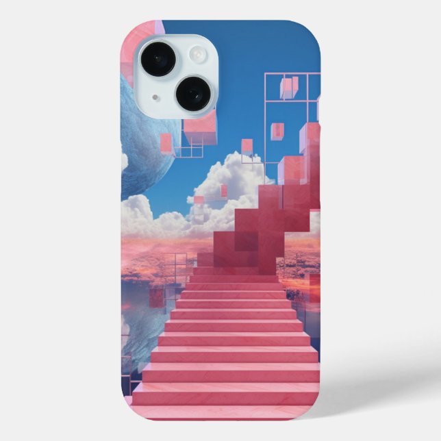 Dreamy Vaporwave Staircase iPhone 15 Case (Back)