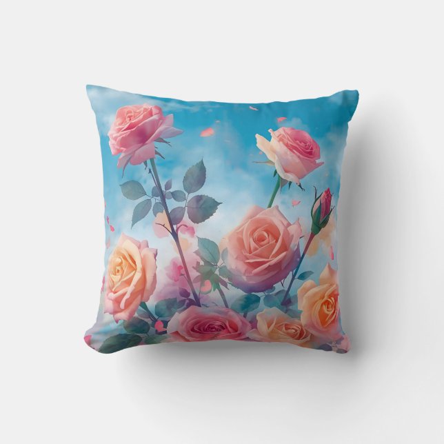 Dreamy Vibrant Roses Cushion (Front)